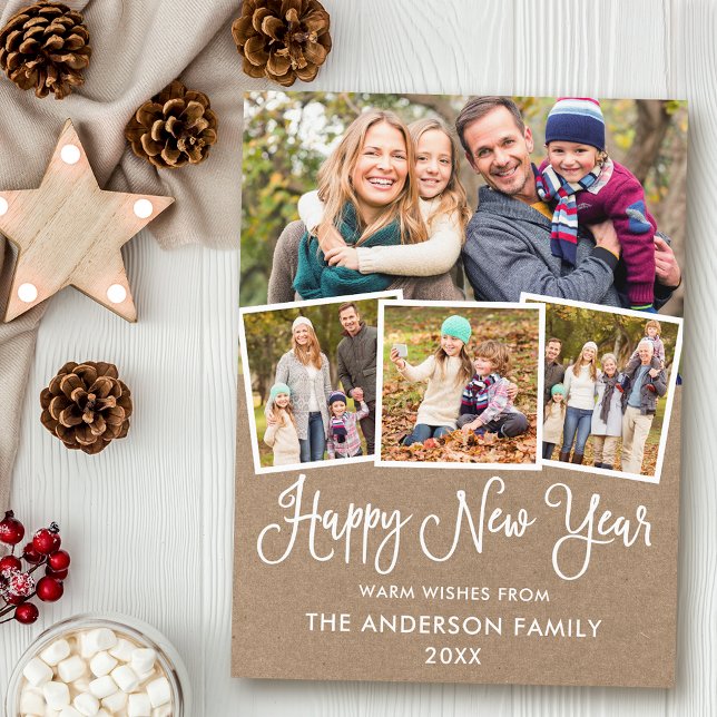 Carte Postale Calligraphie amusante Kraft Joyeux Nouvel An 4 Pho (Customize to change your personalized text size or text style.)