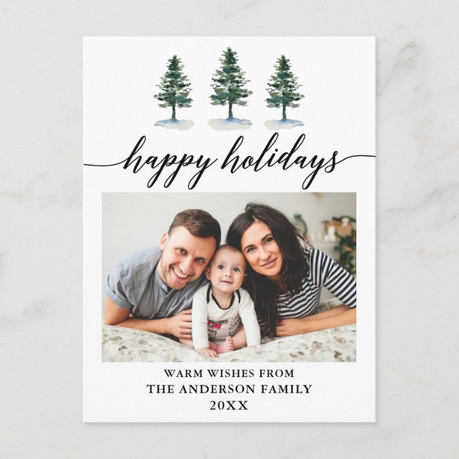 Carte Postale Calligraphie Aquarelle Pins Photo Holiday (Devant)