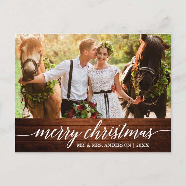 Carte Postale Calligraphie Bois Joyeux Noël Mariage Photo (Devant)