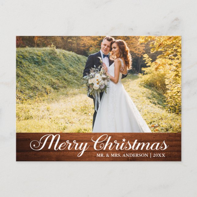 Carte Postale Calligraphie Bois Joyeux Noël Star Photo (Devant)