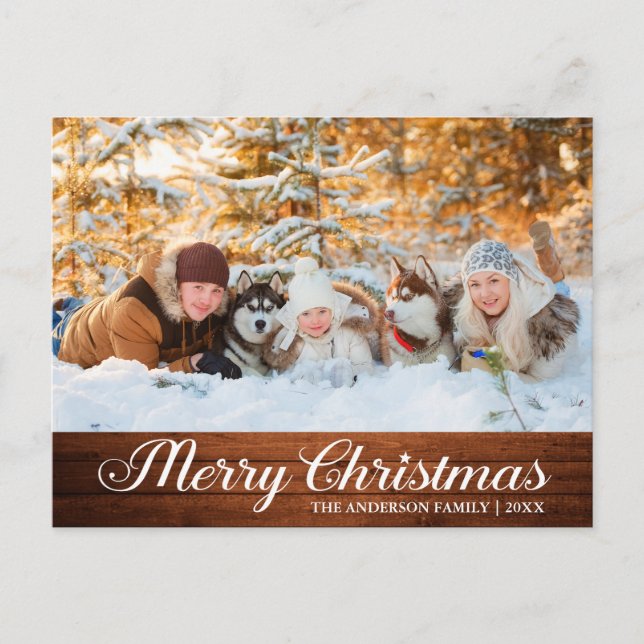 Carte Postale Calligraphie Bois Photo Joyeux Noël Star (Devant)