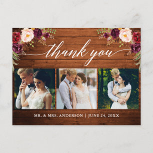 Carte Postale Calligraphie Bourgogne Mariage Photo Bois Merci