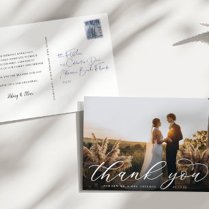 Carte Postale Calligraphie classique Script Mariage Photo Merci