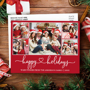 Carte Postale Calligraphie Coeur Joyeuses Fêtes 5 Photo Rouge