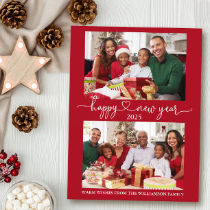 Carte Postale Calligraphie Coeur Joyeux Nouvel An Rouge 2 Photo