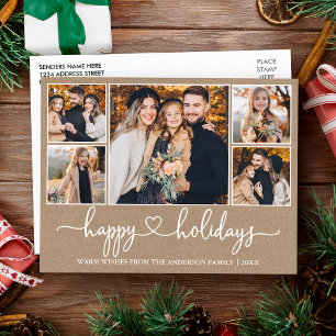 Carte Postale Calligraphie Coeur Joyeux Vacances Kraft 5 Photo