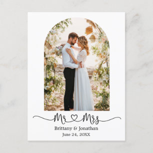 Carte Postale Calligraphie Cœur M. Mme. Arche Mariage Merci