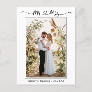 Carte Postale Calligraphie Coeur M. Mme Mariage Merci photo