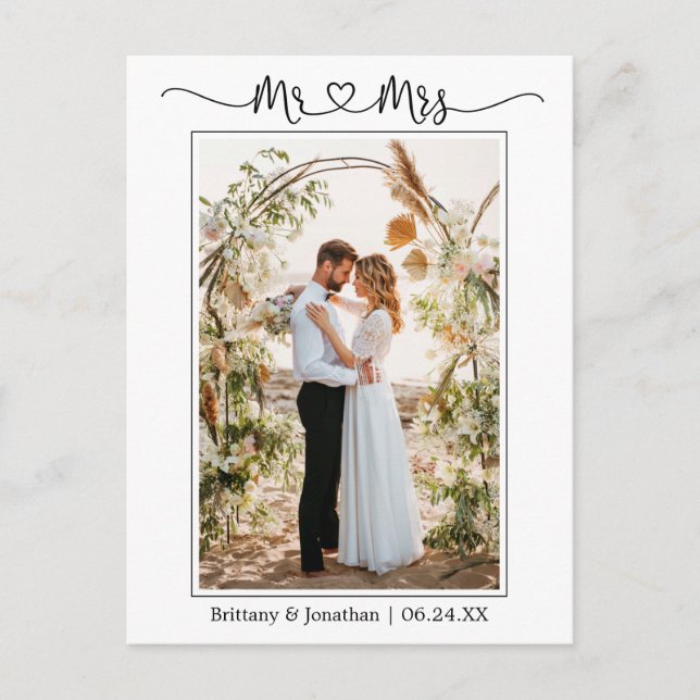 Carte Postale Calligraphie Coeur M. Mme Mariage Merci photo (Devant)