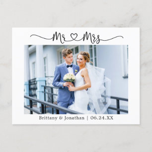 Carte Postale Calligraphie Coeur M. Mme Mariage Merci Photo