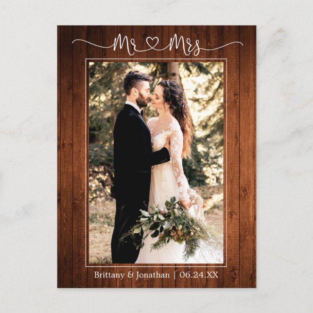 Carte Postale Calligraphie Coeur M. Mme Wood Mariage Merci (Devant)