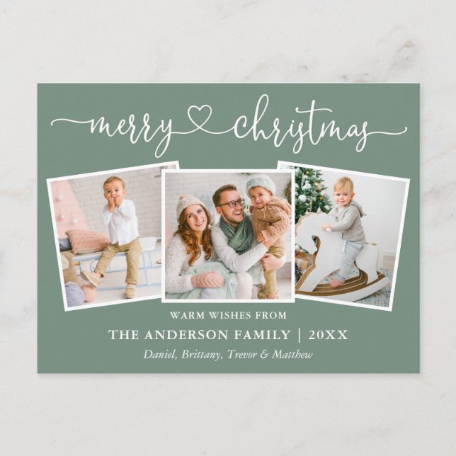 Carte Postale Calligraphie Coeur Noël 3 Photo Sage Vert (Devant)