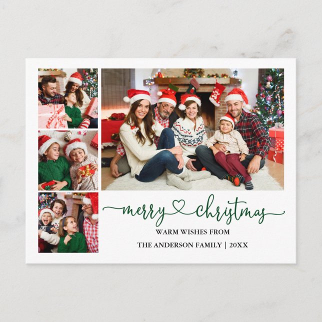 Carte Postale Calligraphie Coeur Vert Noël 4 Vacances photo (Devant)