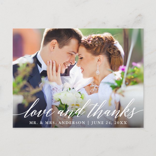 Carte Postale Calligraphie de mariage amour et merci photo (Devant)