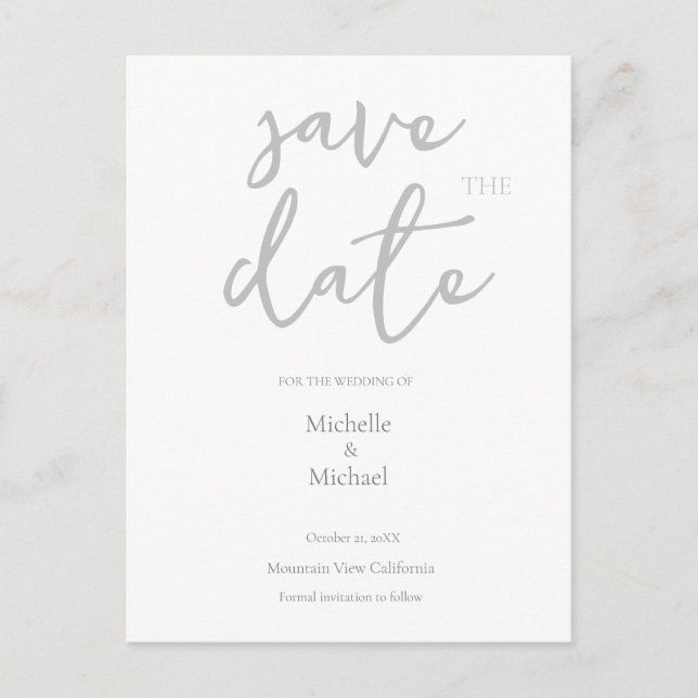 Carte Postale Calligraphie de mariage moderne Save the Date (Devant)