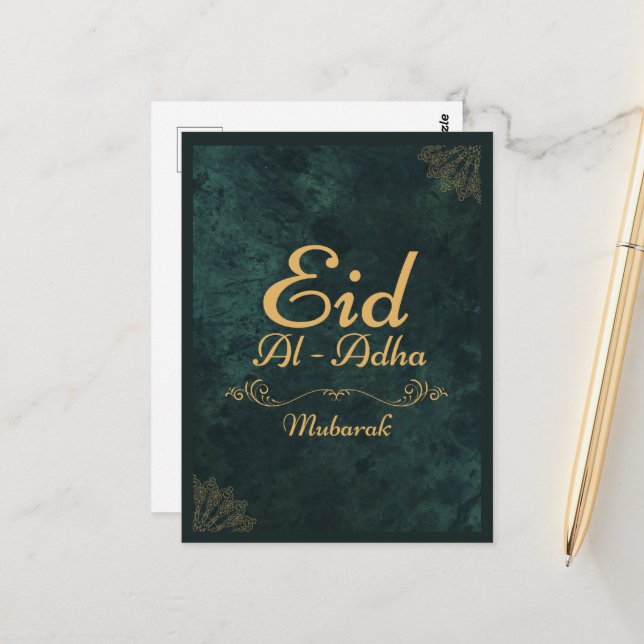 Carte Postale Calligraphie d'or Aïd Al-Adha Moubarak 2025 (Devant/Arrière en situation)