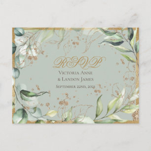 Carte Postale Calligraphie d'or de la verdure rustique Mariage R