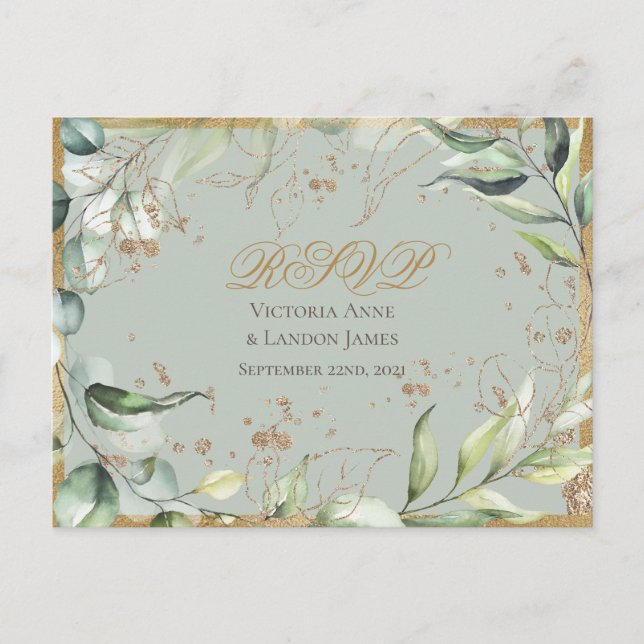 Carte Postale Calligraphie d'or de la verdure rustique Mariage R (Devant)