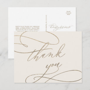 Carte Postale Calligraphie d'or romantique   Merci ivoire