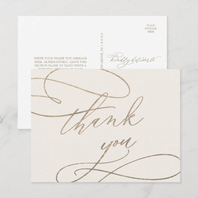 Carte Postale Calligraphie dorée romantique | Remerciements ivoi (Devant / Derrière)