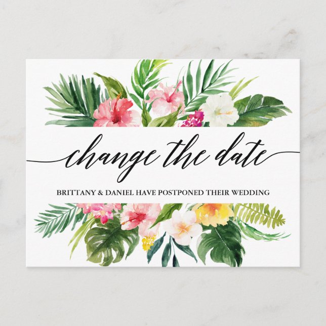 Carte Postale Calligraphie Flore Tropicale Changement La Date (Devant)