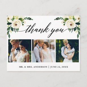 Carte Postale Calligraphie Green Floral Mariage Photo Merci