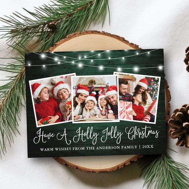 Carte Postale Calligraphie Holly Jolly Christmas Green Wood (Customize to change your personalized text size or text style.)