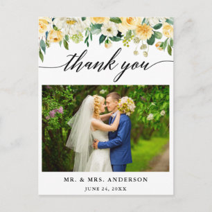 Carte Postale Calligraphie Jaune Floral Mariage Merci photo