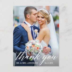 Carte Postale Calligraphie Mariage Photo Bride Groom Merci