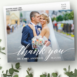 Carte Postale Calligraphie Mariage Photo Bride Groom Merci W