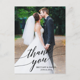 Carte Postale Calligraphie Mariage photo superposition Merci