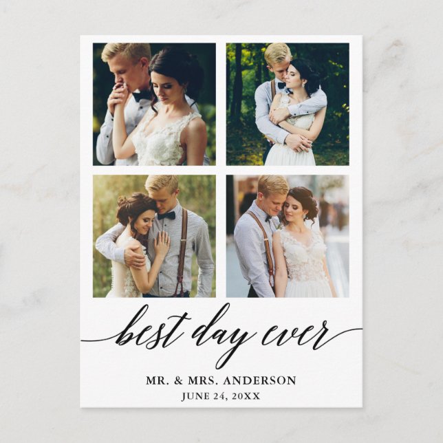 Carte Postale Calligraphie Meilleur Jour Jamais Mariage Merci ph (Devant)