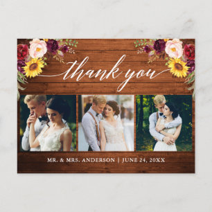 Carte Postale Calligraphie Mélange de Merci de bois de Mariage F