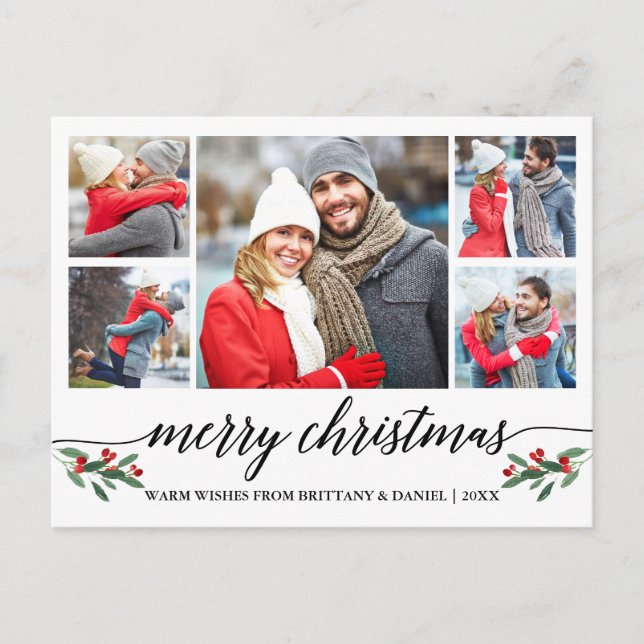 Carte Postale Calligraphie moderne 5 Photo Couple Joyeux Noël (Devant)