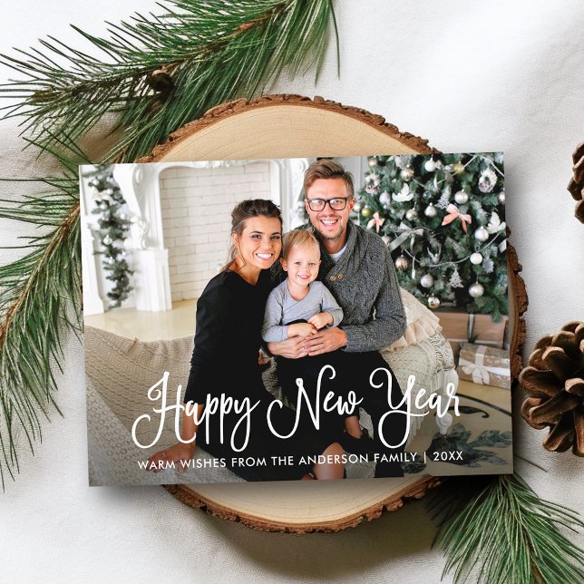 Carte Postale Calligraphie moderne amusante Bonne année Photo de (Customize to change your personalized text size or text style.)