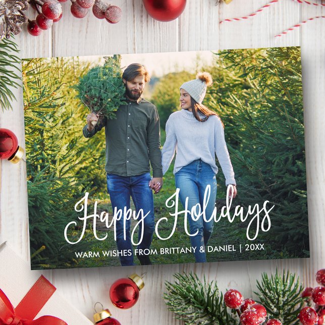 Carte Postale Calligraphie moderne amusante Couple Photo Joyeuse (Customize to change your personalized text size or text style.)