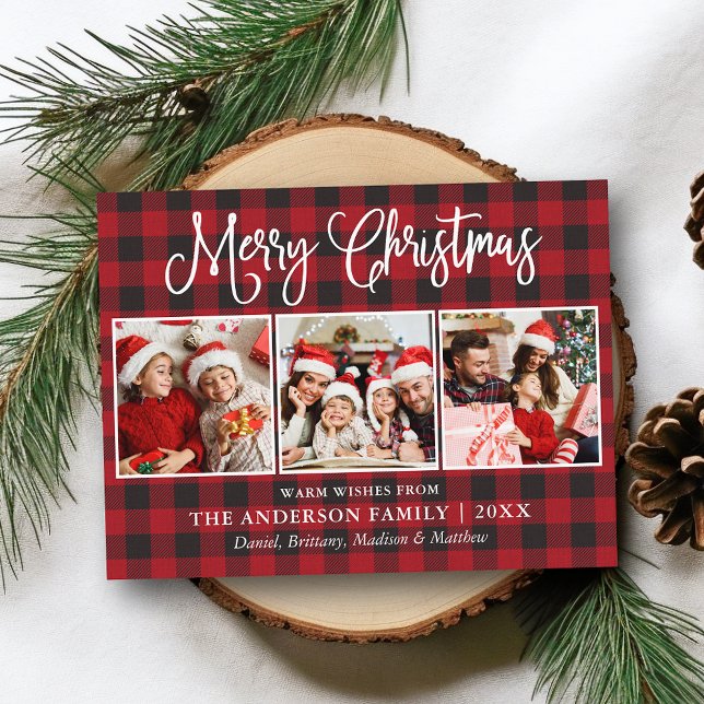 Carte Postale Calligraphie moderne amusante Noël 3 Photo Plaid (Customize to change your personalized text size or text style.)