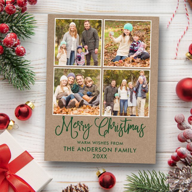 Carte Postale Calligraphie moderne amusante Noël Kraft 4 Photo (Customize to change your personalized text size or text style.)