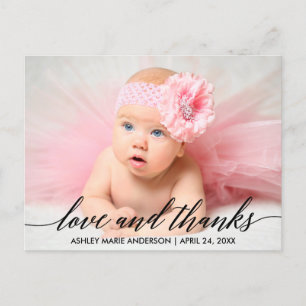 Carte Postale Calligraphie moderne Baby Love and Thanks Photo