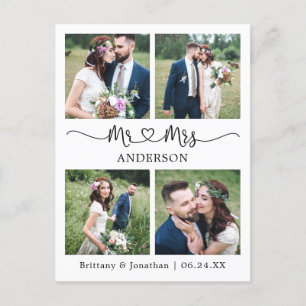 Carte Postale Calligraphie moderne Coeur 4 Mariage photo Merci