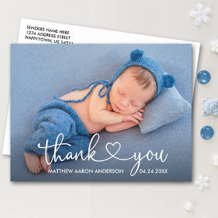 Carte Postale Calligraphie moderne Coeur Baby Photo Merci