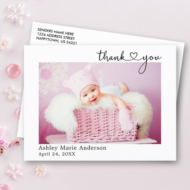 Carte Postale Calligraphie Moderne Cœur Nouveau Bébé Merci (Customize to change your personalized text size or text style.)