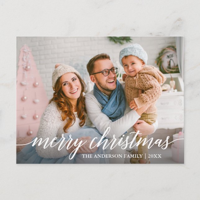 Carte Postale Calligraphie moderne élégante Joyeux Noël Famille (Devant)