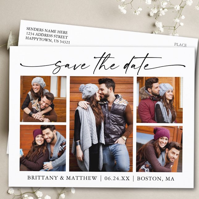 Carte Postale Calligraphie Moderne Encre 5 Photos Enregistrer La (Customize to change your personalized text size or text style.)