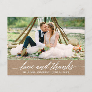 Carte Postale Calligraphie moderne Mariage Amour et Merci Kraft