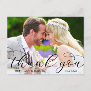 Carte Postale Calligraphie moderne Mariage Couple Photo Merci