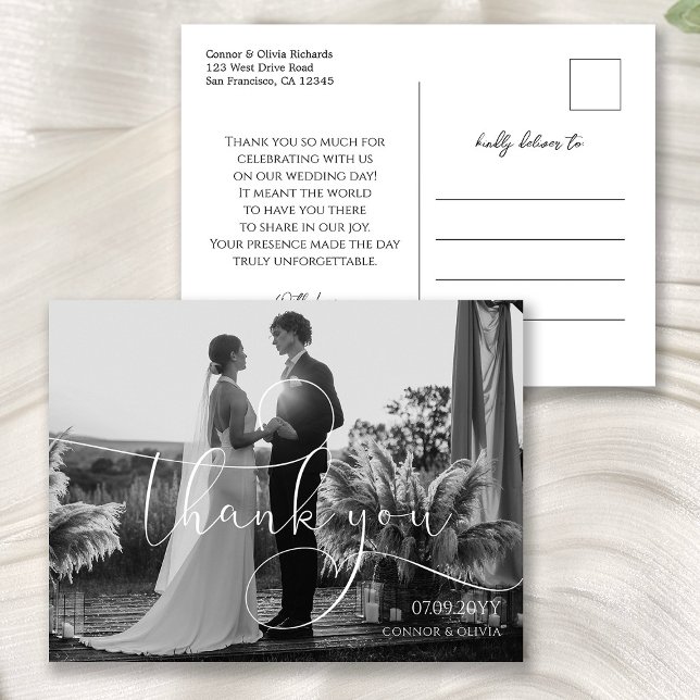Carte Postale Calligraphie moderne Mariage Merci photo (Créateur téléchargé)