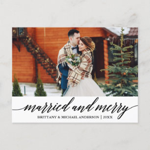 Carte Postale Calligraphie moderne Marié et Joyeux Mariage Photo