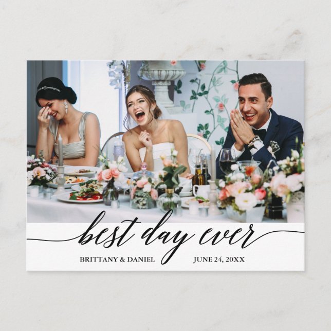 Carte Postale Calligraphie moderne Meilleur Jour Jamais Mariage  (Devant)