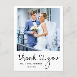 Carte Postale Calligraphie moderne Merci cardiaque Mariage 